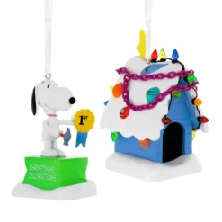 Hallmark Storied Moments PEANUTS Ornaments - Set of 2 - SNOOPY & Doghouse