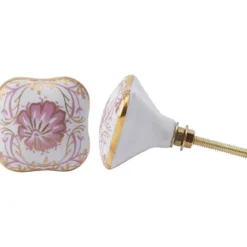 Pink Floral Ceramic Drawer Pull